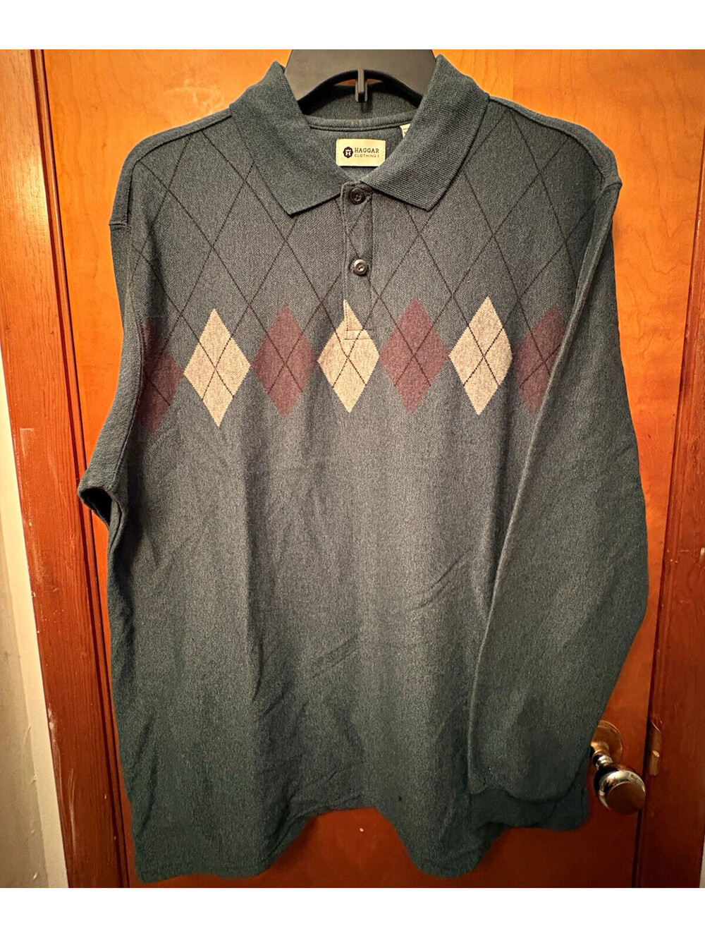 Haggar Premium Polo Men’s M Argyle Long Sleeve Shirt